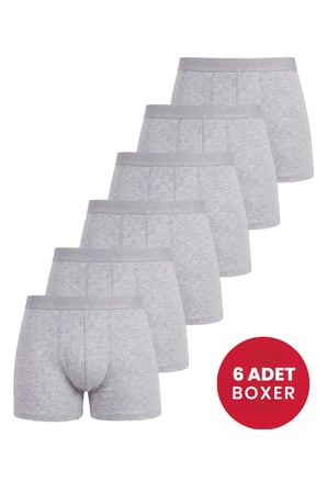 Premium 6'lı Paket Erkek Pamuklu Likralı Esnek Kumaş Gri Boxer Tekstil Giyim Ürünü