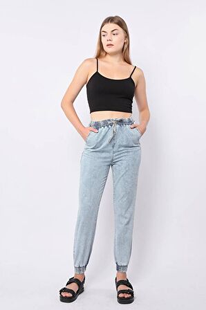 Kadın Lastikli Jogger Pantolon Açık Mavi