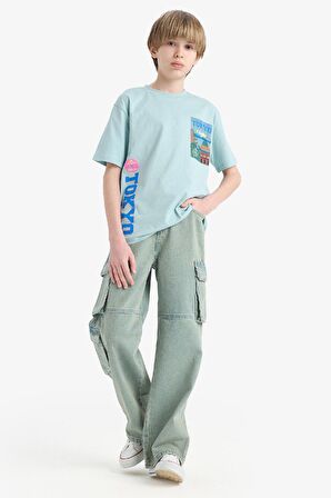 DeFacto Erkek Çocuk Esnek Belli Kargo Cepli Düz Paça Jean Pantolon D7088A825SPNM41