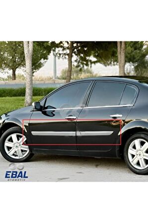 Renault Megane 2 HB  Krom Yan Kapı Çıtası 4 Prç. 2006-2010 Arası P.çelik (geniş-uzun)