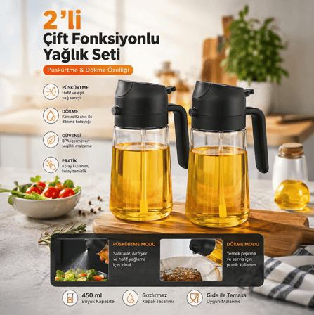 Porsima Alk-3159 Çok Amaçlı Cam Sprey Şişe Yağlık Yağdanlık Siyah