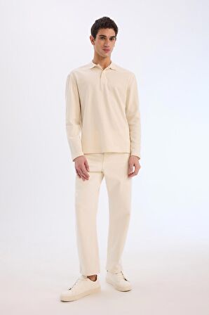 New Regular Fit Basic Düz Uzun Kollu Pike Polo Tişört