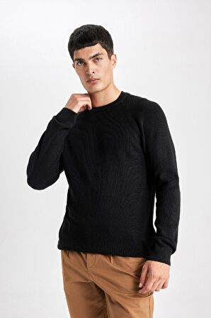 DeFacto Standart Fit Normal Kesim Bisiklet Yaka Basic Düz Triko Kazak A8458AX24SPBK27