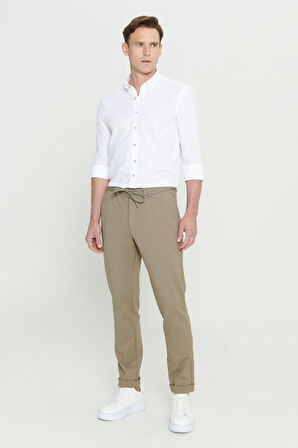 Slim Fit Dar Kesim Beli Bağlamalı Esnek Pantolon