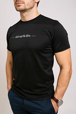 Erkek Slim Fit Enjeksiyon Baskılı Pamuklu T-Shirt