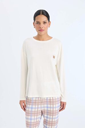 DeFacto Pijama Takımı Regular Fit Uzun Kollu Üst Kareli Uzun Alt-Fall in Love D2263AX24WNBG78