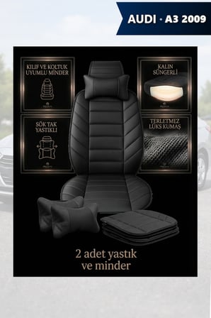 audi a3 2009 kılıf ve koltuk koruyucu minder ve yastık siyah renk lüks 2 li set