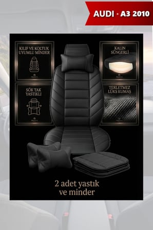 audi a3 2010 kılıf ve koltuk koruyucu lüks siyah renk 2 li set minder ve yastık