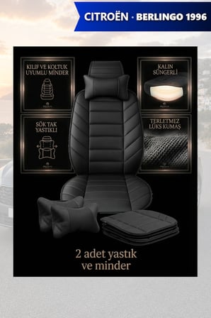 citron berlingo 1996 kılıf ve koltuk koruyucu minder ve yastık siyah renk 2 li set lüks