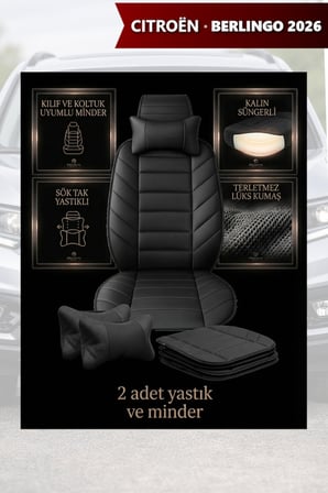 citron berlingo 2026 kılıf ve koltuk koruyucu minder ve yastık lüks 2 li set siyah renk