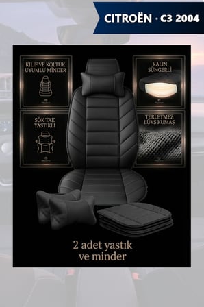 citron c3 2004 kılıf ve koltuk koruyucu 2 li set minder ve yastık lüks siyah renk