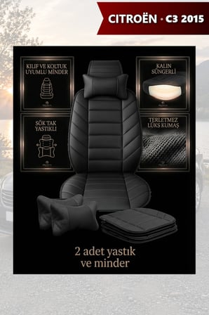 citron c3 2015 kılıf ve koltuk koruyucu siyah renk lüks 2 li set minder ve yastık