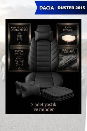 dacia duster 2015 kılıf ve koltuk koruyucu minder ve yastık 2 li set siyah renk lüks