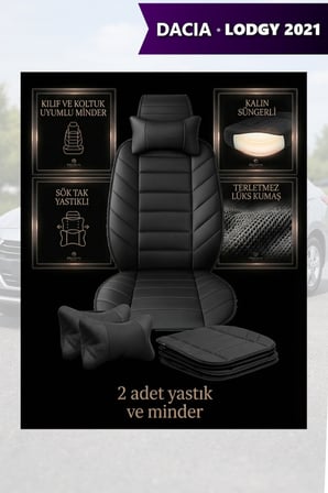 dacia lodgy 2021 kılıf ve koltuk koruyucu minder ve yastık 2 li set siyah renk lüks