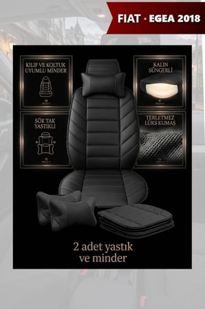 fiat egea 2018 kılıf ve koltuk koruyucu lüks minder ve yastık 2 li set siyah renk