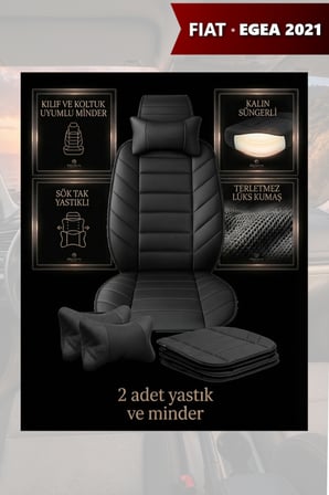 fiat egea 2021 kılıf ve koltuk koruyucu 2 li set lüks minder ve yastık siyah renk
