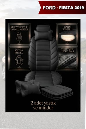 fiesta 2019 kılıf ve koltuk koruyucu lüks siyah renk 2 li set minder ve yastık