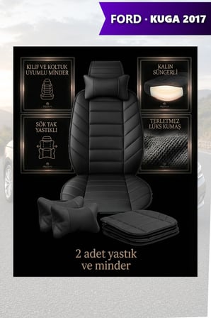 kuga 2017 kılıf ve koltuk koruyucu lüks minder ve yastık siyah renk 2 li set