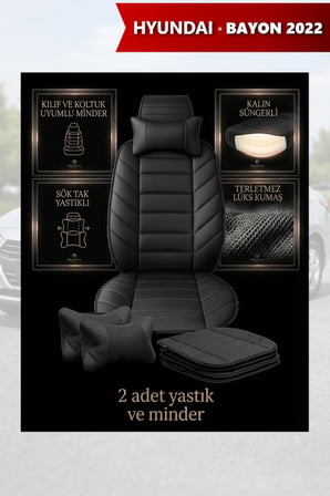 hyundai bayon 2022 kılıf ve koltuk koruyucu lüks 2 li set minder ve yastık siyah renk