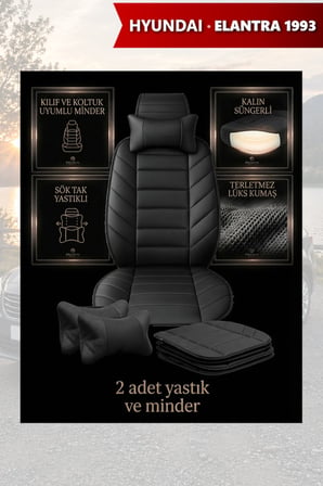 hyundai elantra 1993 kılıf ve koltuk koruyucu siyah renk minder ve yastık lüks 2 li set