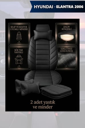 hyundai elantra 2006 kılıf ve koltuk koruyucu minder ve yastık lüks siyah renk 2 li set
