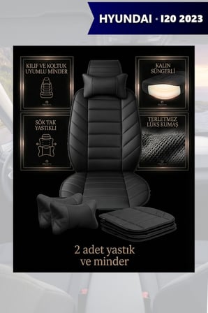hyundai i20 2023 kılıf ve koltuk koruyucu minder ve yastık 2 li set siyah renk lüks