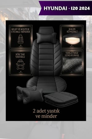 hyundai i20 2024 kılıf ve koltuk koruyucu lüks siyah renk minder ve yastık 2 li set
