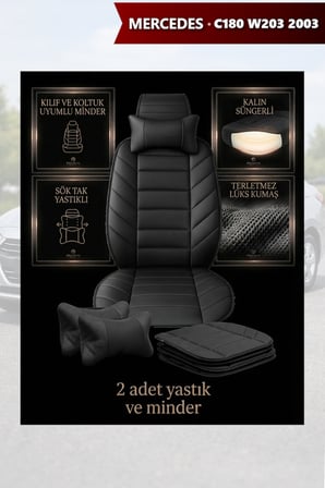 c180 w203 2003 kılıf ve koltuk koruyucu minder ve yastık siyah renk 2 li set lüks