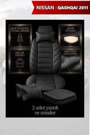 nissan qashqai 2011 kılıf ve koltuk koruyucu minder ve yastık lüks 2 li set siyah renk