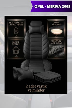 opel meriva 2005 kılıf ve koltuk koruyucu minder ve yastık lüks siyah renk 2 li set