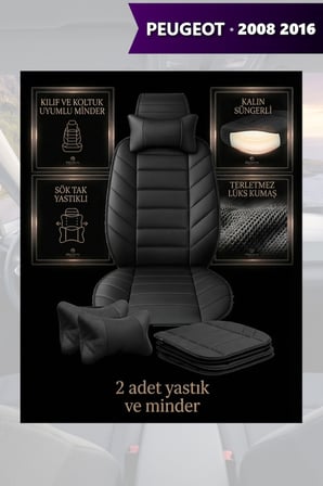 peugeot 2008 2016 kılıf ve koltuk koruyucu minder ve yastık lüks siyah renk 2 li set