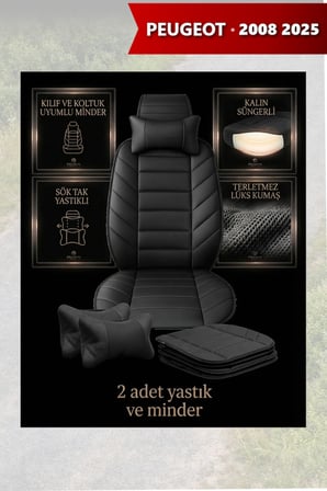 peugeot 2008 2025 kılıf ve koltuk koruyucu siyah renk minder ve yastık 2 li set lüks