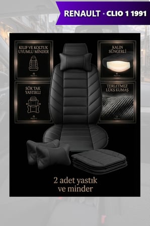 renault clio 1 1991 kılıf ve koltuk koruyucu lüks 2 li set siyah renk minder ve yastık