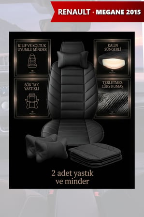 renault megane 2015 kılıf ve koltuk koruyucu minder ve yastık lüks siyah renk 2 li set