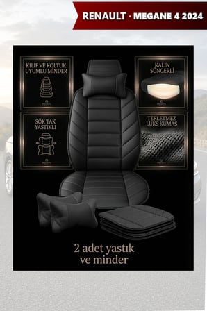 renault megane 4 2024 kılıf ve koltuk koruyucu siyah renk minder ve yastık lüks 2 li set