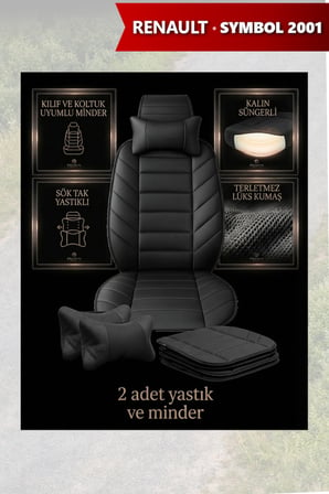 renault symbol 2001 kılıf ve koltuk koruyucu 2 li set minder ve yastık lüks siyah renk