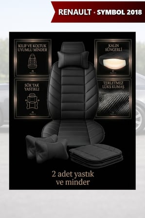 renault symbol 2018 kılıf ve koltuk koruyucu 2 li set siyah renk minder ve yastık lüks