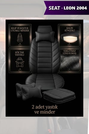leon 2004 kılıf ve koltuk koruyucu minder ve yastık 2 li set lüks siyah renk