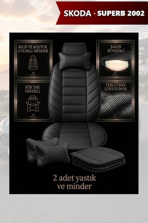 skoda superb 2002 kılıf ve koltuk koruyucu 2 li set minder ve yastık siyah renk lüks
