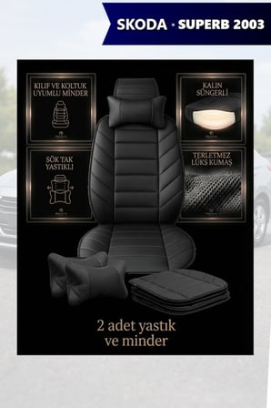 skoda superb 2003 kılıf ve koltuk koruyucu minder ve yastık siyah renk 2 li set lüks