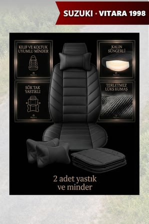 suzuki vitara 1998 kılıf ve koltuk koruyucu minder ve yastık siyah renk 2 li set lüks