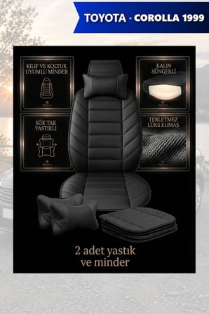 corolla 1999 kılıf ve koltuk koruyucu 2 li set minder ve yastık lüks siyah renk