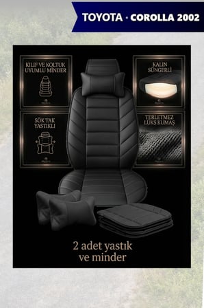corolla 2002 kılıf ve koltuk koruyucu minder ve yastık 2 li set siyah renk lüks