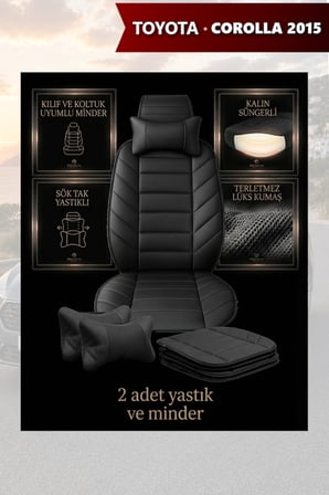 corolla 2015 kılıf ve koltuk koruyucu lüks minder ve yastık 2 li set siyah renk
