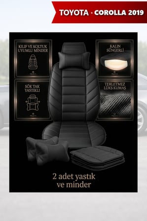 corolla 2019 kılıf ve koltuk koruyucu 2 li set minder ve yastık siyah renk lüks