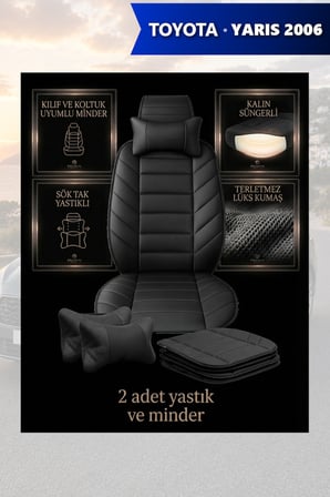 yaris 2006 kılıf ve koltuk koruyucu minder ve yastık lüks siyah renk 2 li set