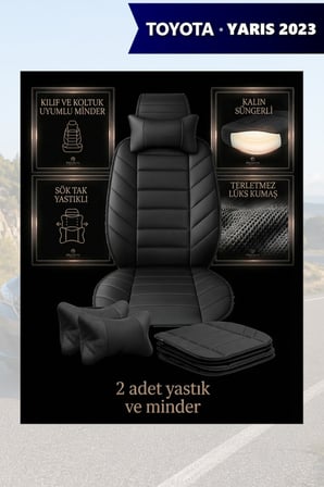 yaris 2023 kılıf ve koltuk koruyucu siyah renk lüks minder ve yastık 2 li set