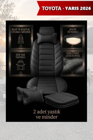 yaris 2026 kılıf ve koltuk koruyucu minder ve yastık lüks siyah renk 2 li set