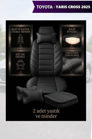 yaris cross 2025 kılıf ve koltuk koruyucu 2 li set lüks minder ve yastık siyah renk