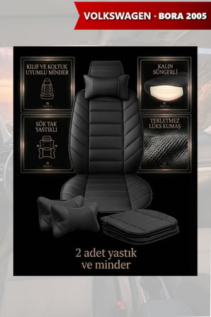 volkswagen bora 2005 kılıf ve koltuk koruyucu 2 li set minder ve yastık siyah renk lüks
